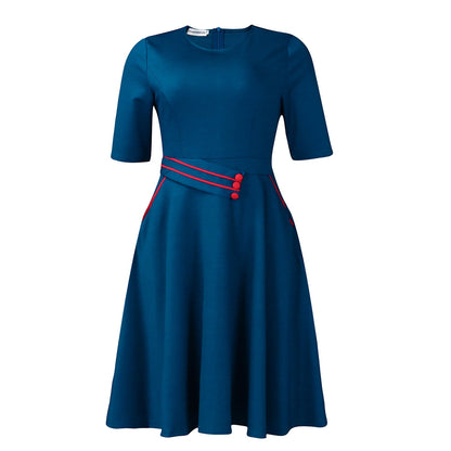 Damen A-Linien Kleid mit Gürtel und Knöpfen Norvielle