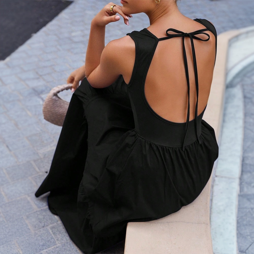 Damen Maxikleid Retro Stufenrock Ärmellos