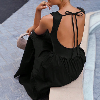 Damen Maxikleid Retro Stufenrock Ärmellos