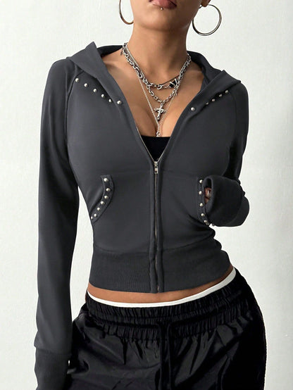 Damen Sportjacke Kapuzenjacke Strassdetails
