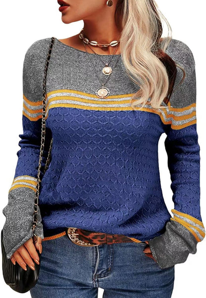 Damen Strickpullover Kontrastfarben Einzigartige Textur Norvielle