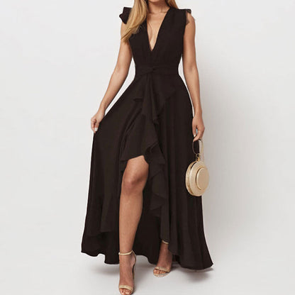 Damen Maxikleid Asymmetrischer Saum Rüschen Norvielle