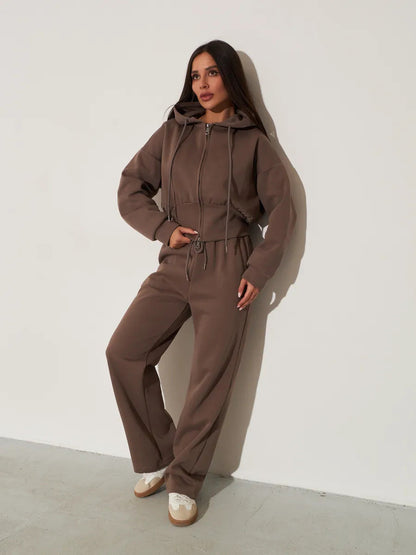 Damen Kapuzenoberteil und Sweatpants-Set Hochtailliert mit