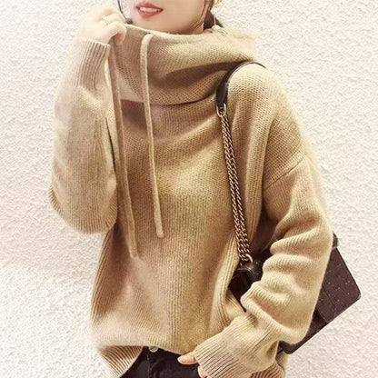 Damen Oversized Pullover mit hohem Kragen und Schnürdetails Norvielle
