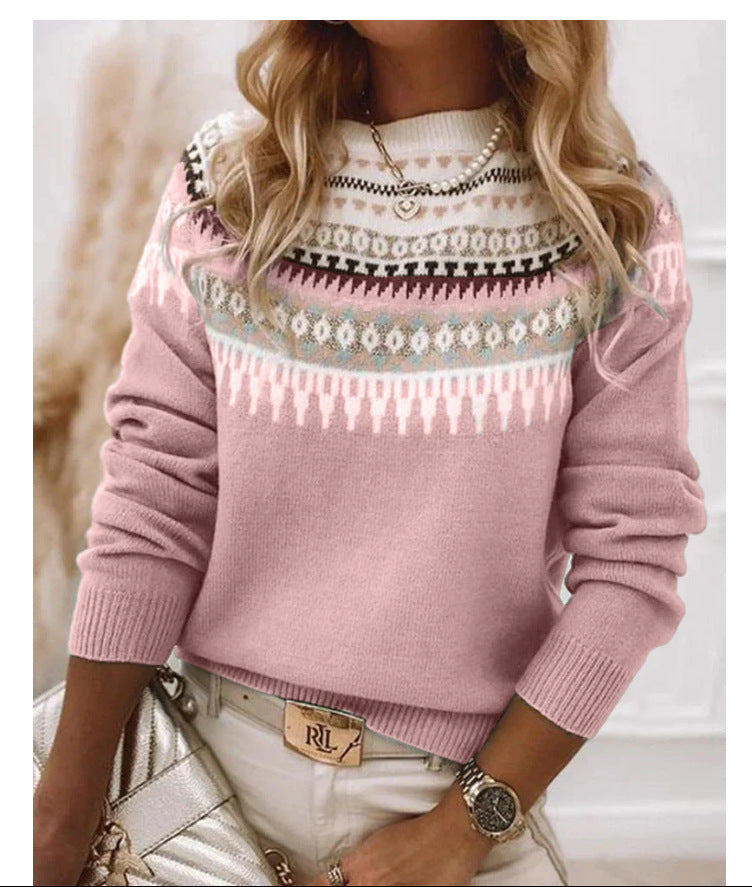Damen Pullover Skandinavisches Strickmuster Verspielt Multicolor