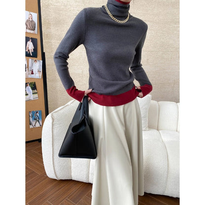 Damen Rollkragenpullover Kontrastärmel Norvielle