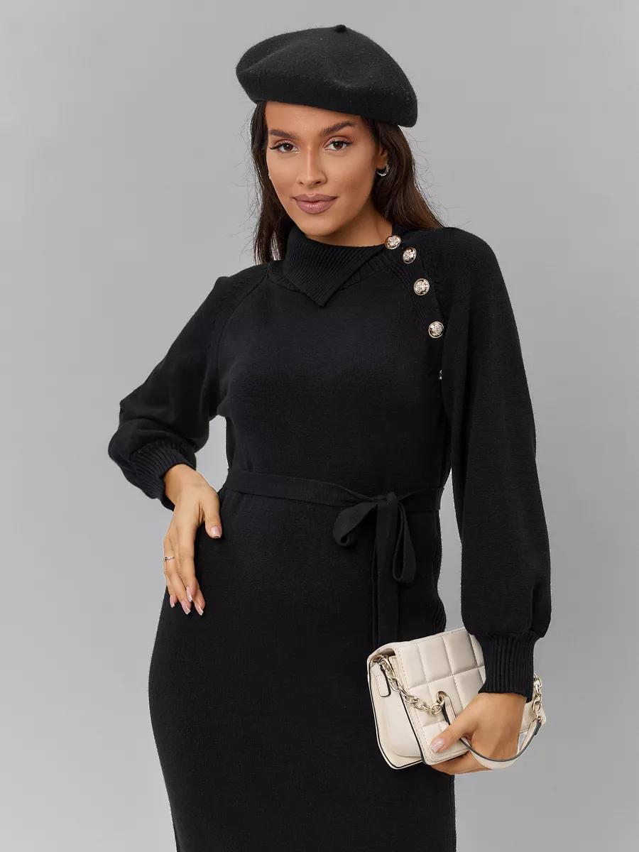 Damen Strickkleid mit Gürtel und Knöpfen