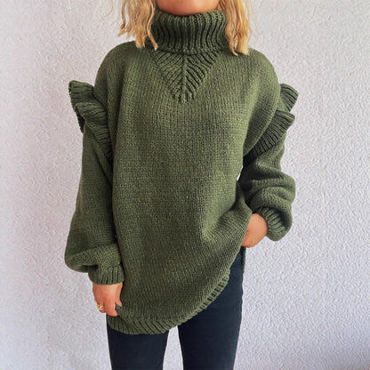 Damen Strickpullover Rüschen-Details Hochkragen Norvielle
