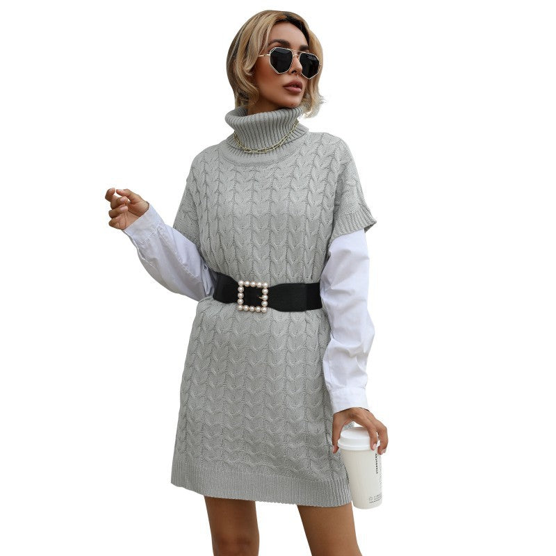 Damen Strickkleid Hochkragen Zopfmuster Norvielle