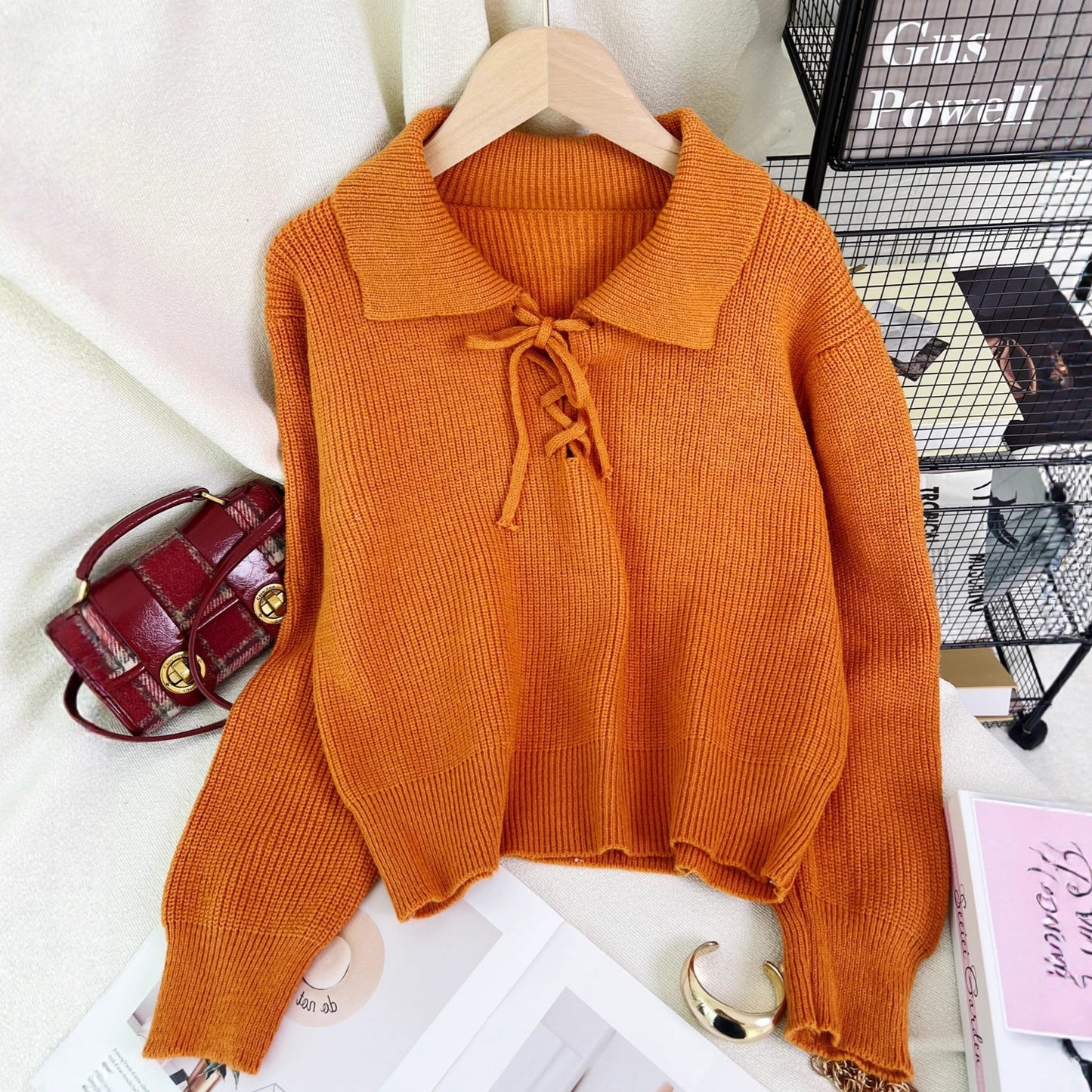 Damen Pullover Polokragen Kordelzug Norvielle