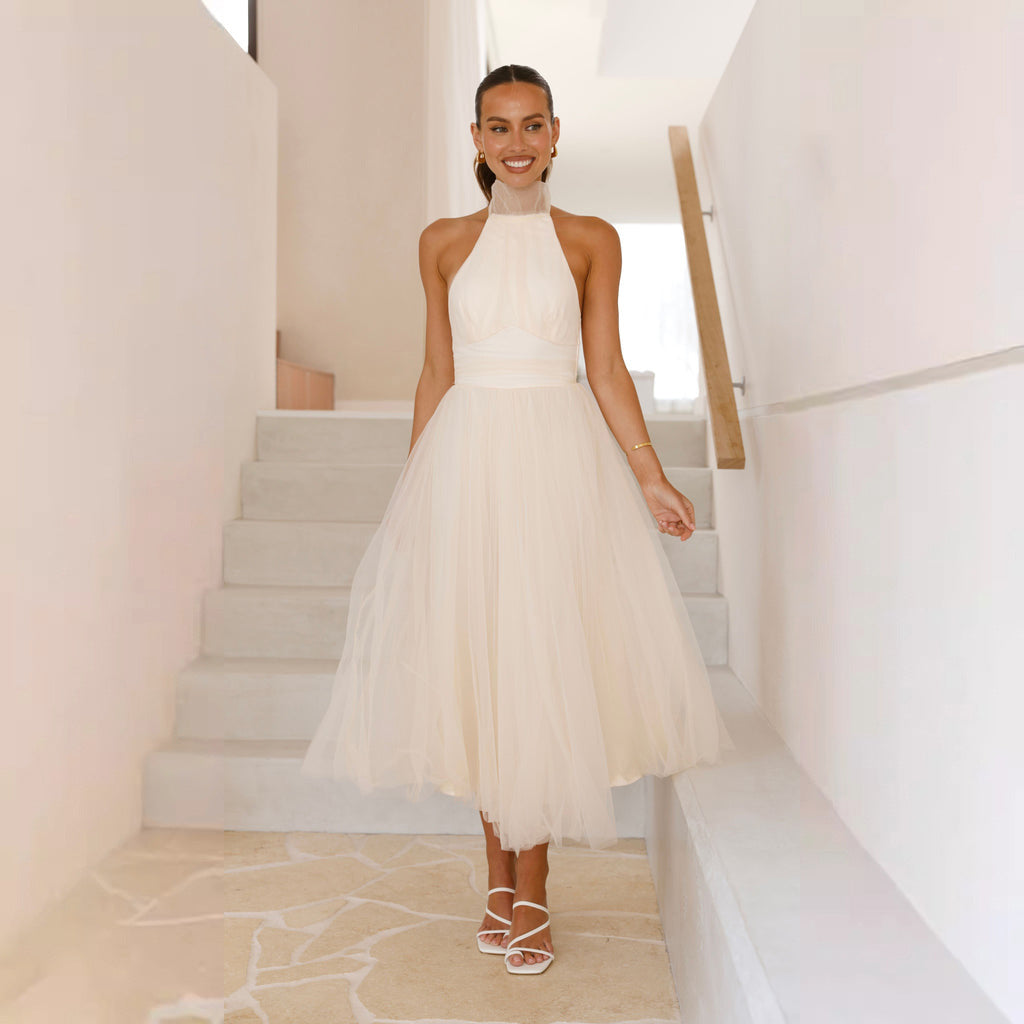 Damen Cocktailkleid Tüll Hochgeschlossen