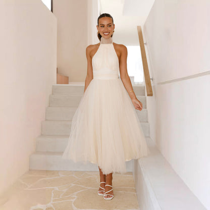 Damen Cocktailkleid Tüll Hochgeschlossen