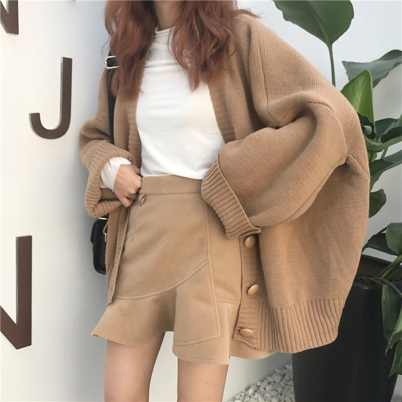 Damen Strickcardigan Groß Lässig Knöpfbar Beige - Norvielle
