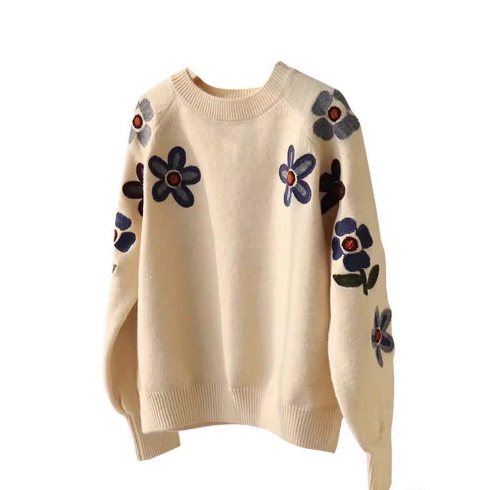 Damen Pullover Florales Stickdesign Norvielle