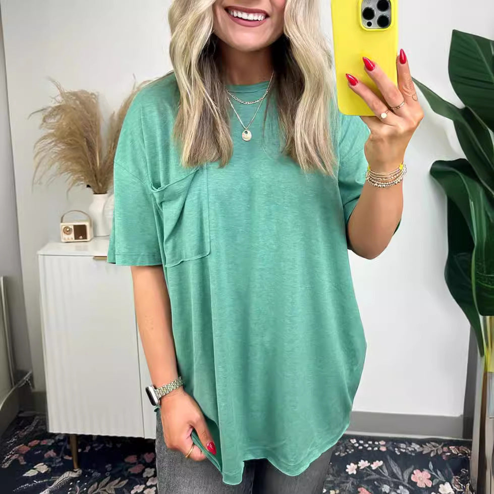 Damen Oversized T-Shirt mit Tasche aus Baumwolle