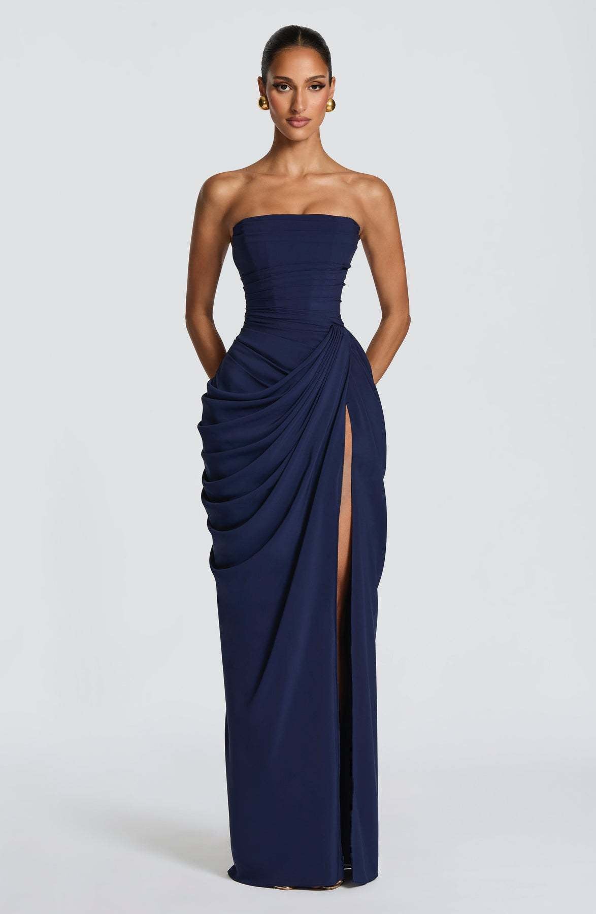 Damen Abendkleid Langarm Asymmetrisch Norvielle