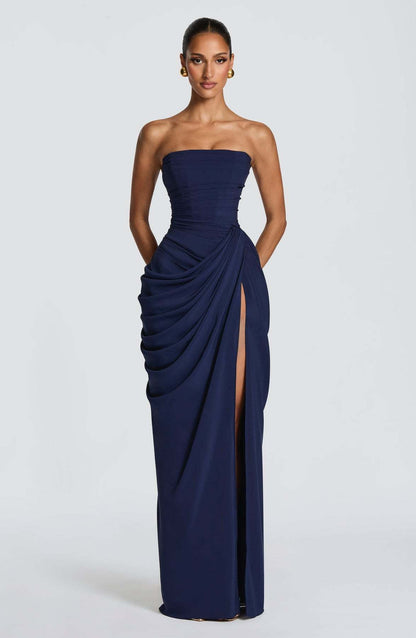 Damen Abendkleid Langarm Asymmetrisch Norvielle