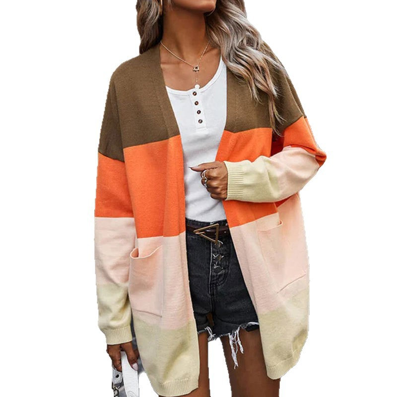 Damen Cardigan Farbblock-Design Taschen Norvielle