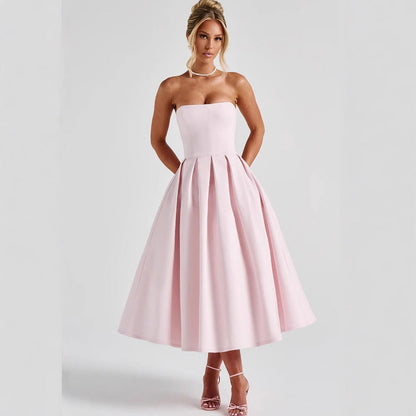 Damen Abendkleid A-Linie tief ausgeschnitten mit Plissee