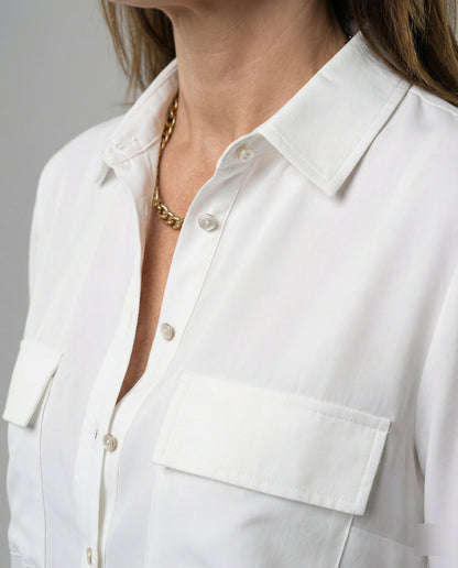 Damen Bluse Klassischer Schnitt Mit Taschen