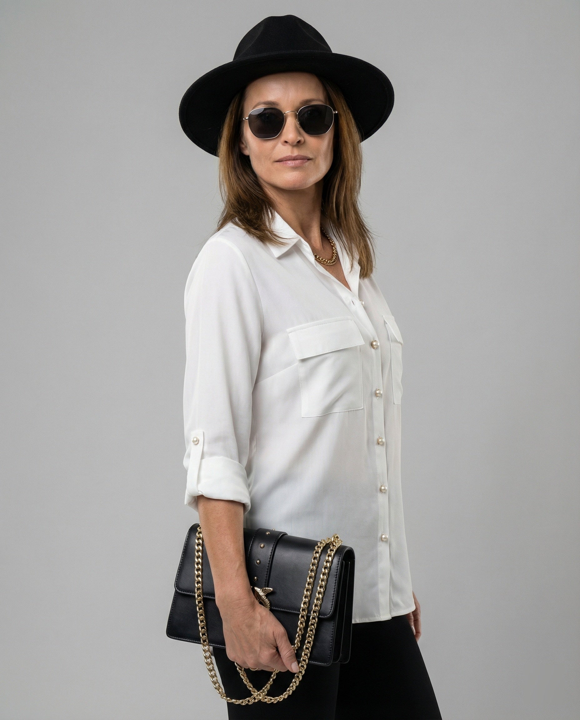 Damen Bluse Klassischer Schnitt Mit Taschen - Norvielle