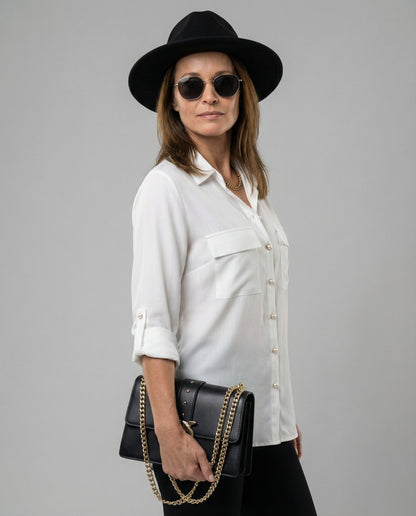 Damen Bluse Klassischer Schnitt Mit Taschen - Norvielle