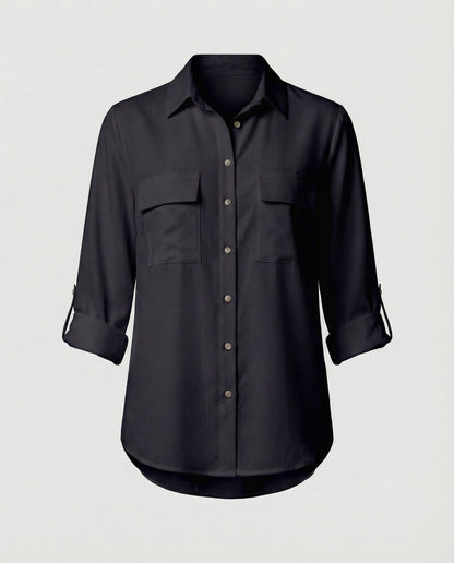 Damen Bluse Klassischer Schnitt Mit Taschen