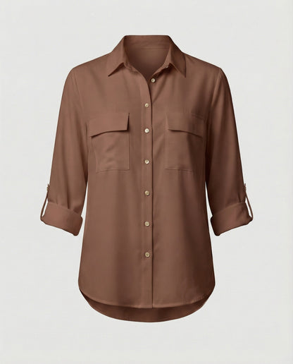 Damen Bluse Klassischer Schnitt Mit Taschen