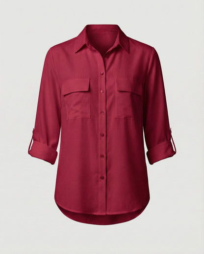 Damen Bluse Klassischer Schnitt Mit Taschen