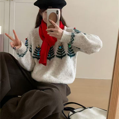Damen Pullover Kuschelig Muster Applikationen Norvielle