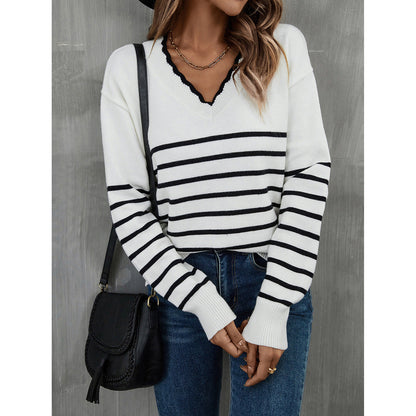 Damen V-Pullover Streifenmuster Norvielle