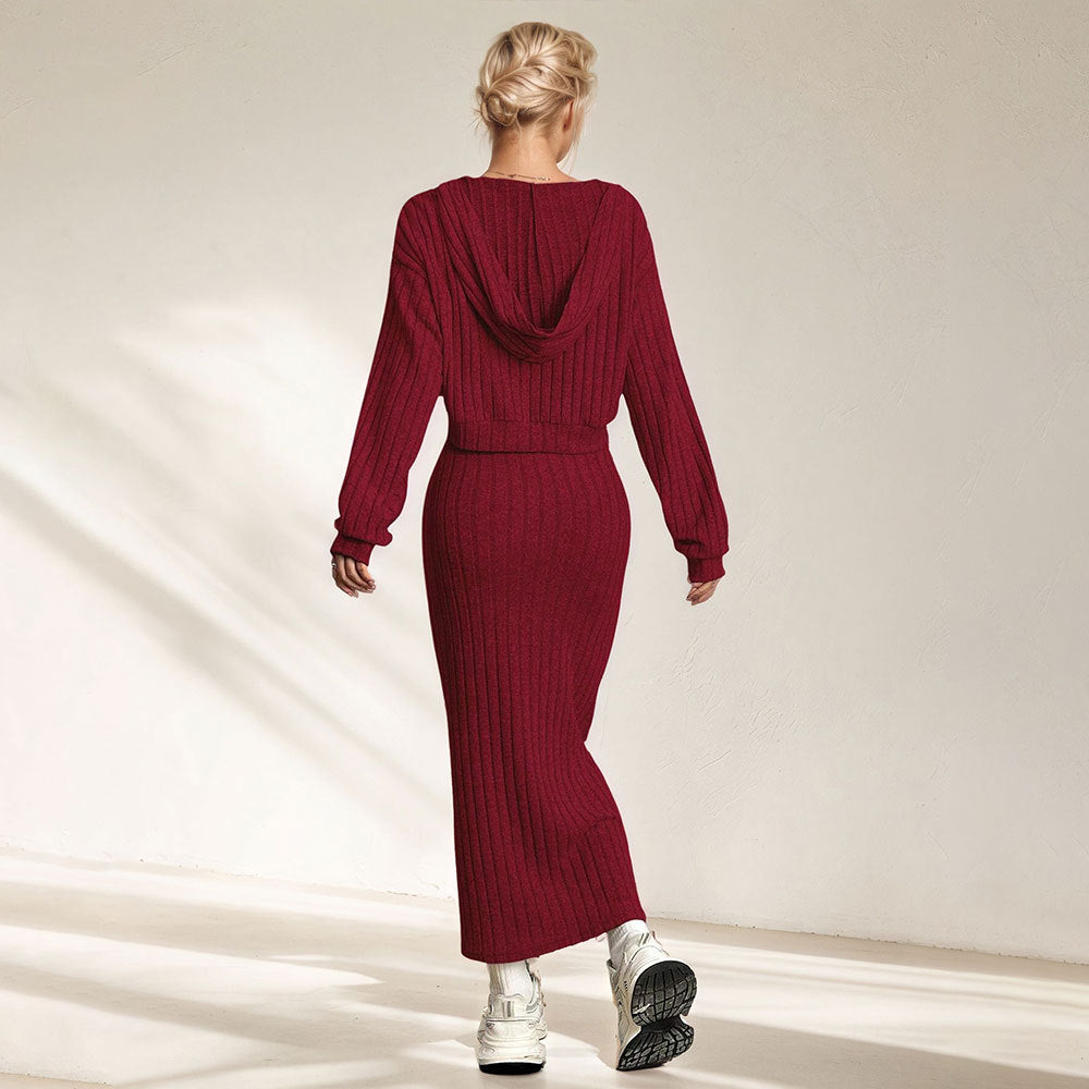 Damen Maxikleid Rippenstrick V-Ausschnitt Figurformend