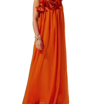 Damen Maxikleid Asymmetrische Rüschen Eleganter Schnitt