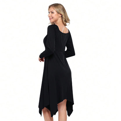 Damen Asymmetrisches Longkleid Langarm Gerafftes Oberteil