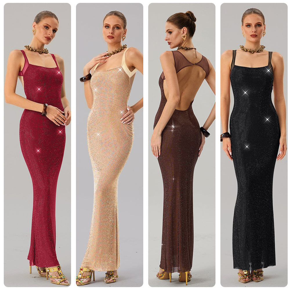 Damen Abendkleid Pailletten Tailliert Schwarz - Norvielle