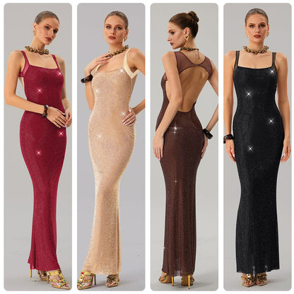Damen Abendkleid Pailletten Tailliert Schwarz - Norvielle