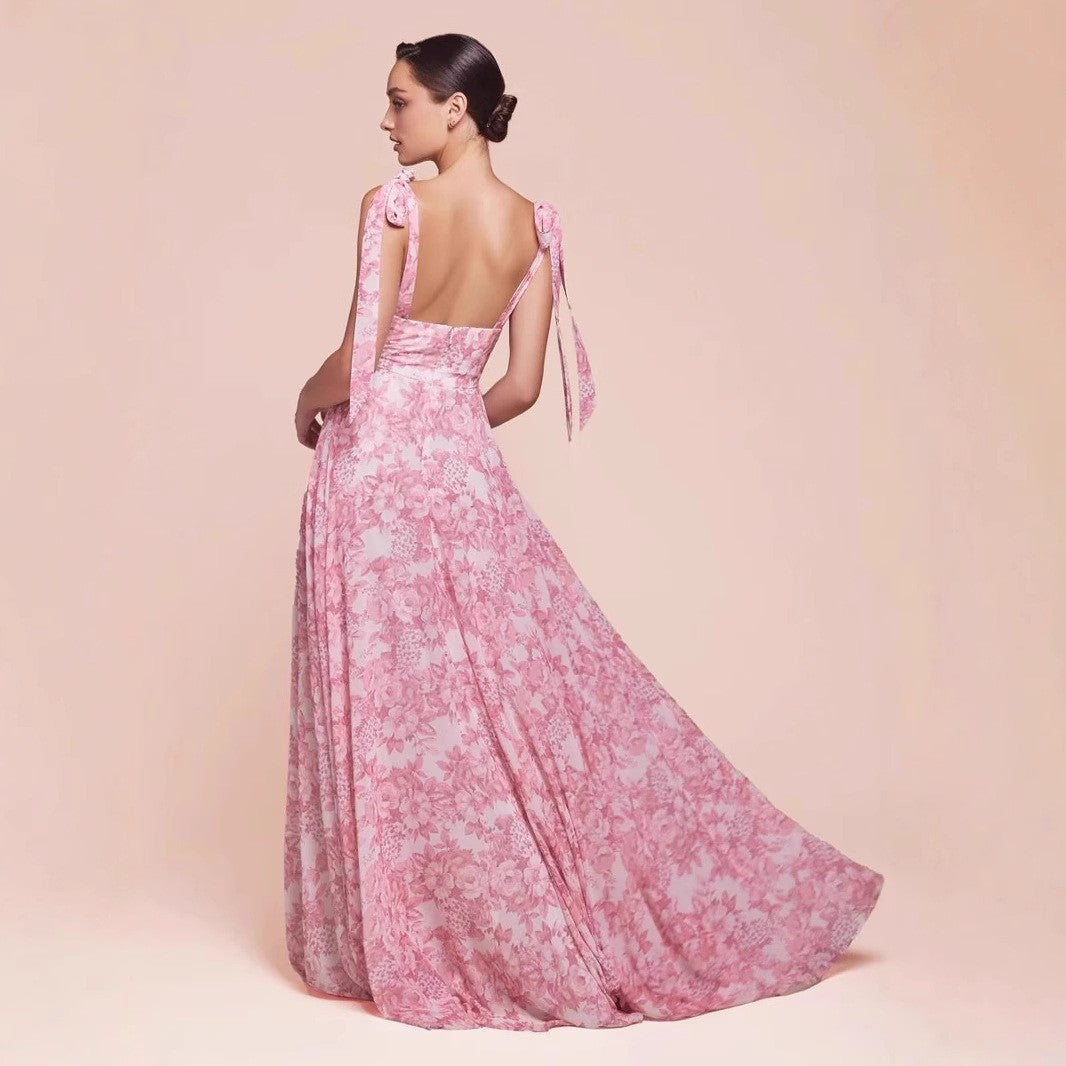 Damen Maxikleid Floralmuster Elegante Trägerdetails