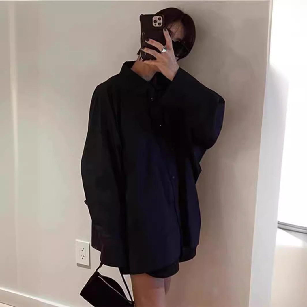 Damen Hemdbluse Oversized Klassischer Kragen Weiß