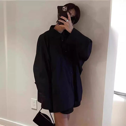 Damen Hemdbluse Oversized Klassischer Kragen Weiß