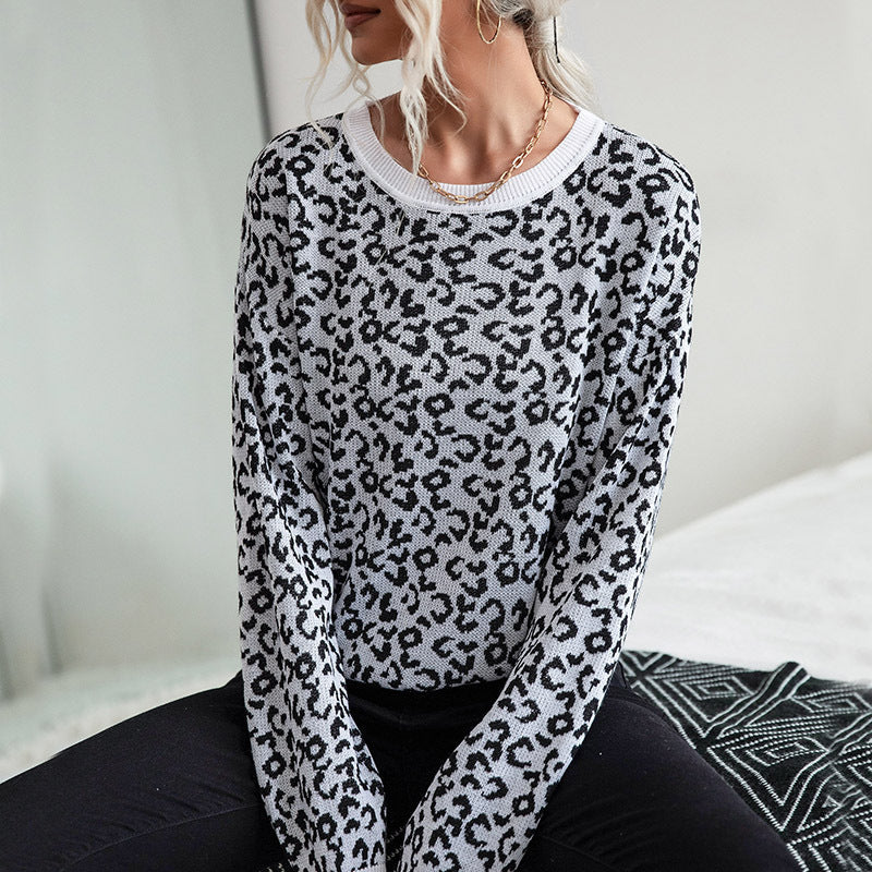 Damen Pullover Leopardenmuster Breite Bündchen Norvielle