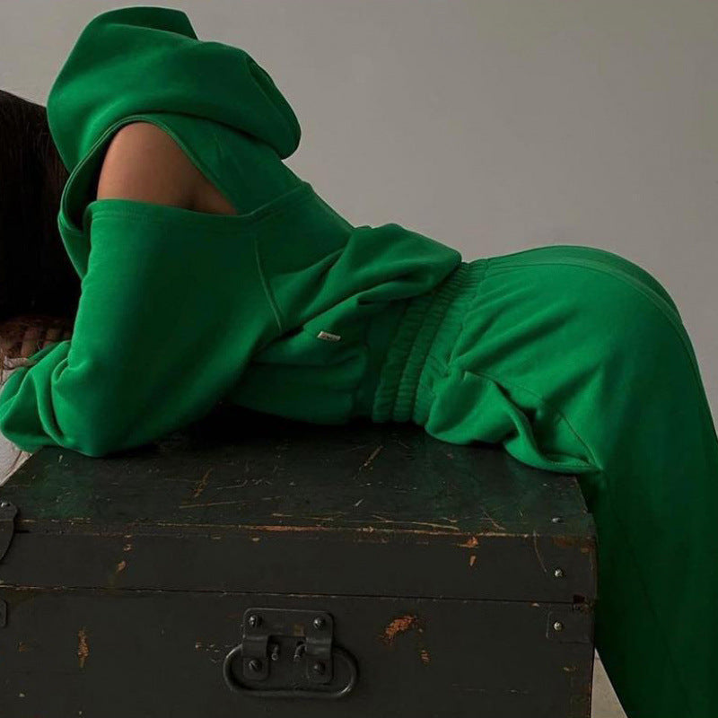 Damen Sportliches Sweatset Tiefes Raglanärmel Grau Norvielle