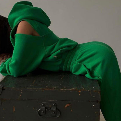 Damen Sportliches Sweatset Tiefes Raglanärmel Grau Norvielle
