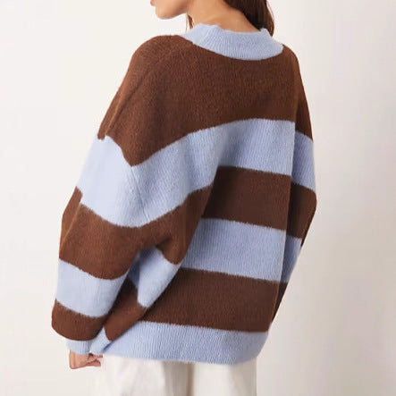 Damen Strickpullover Oversized Gestreift Weich Norvielle