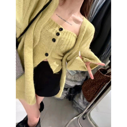 Damen Strickjacke Weit Knöpfe Beige