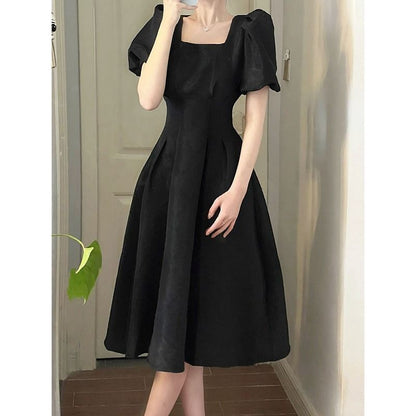 Damen Midi-Kleid Quadratischer Ausschnitt Voluminöse Ärmel
