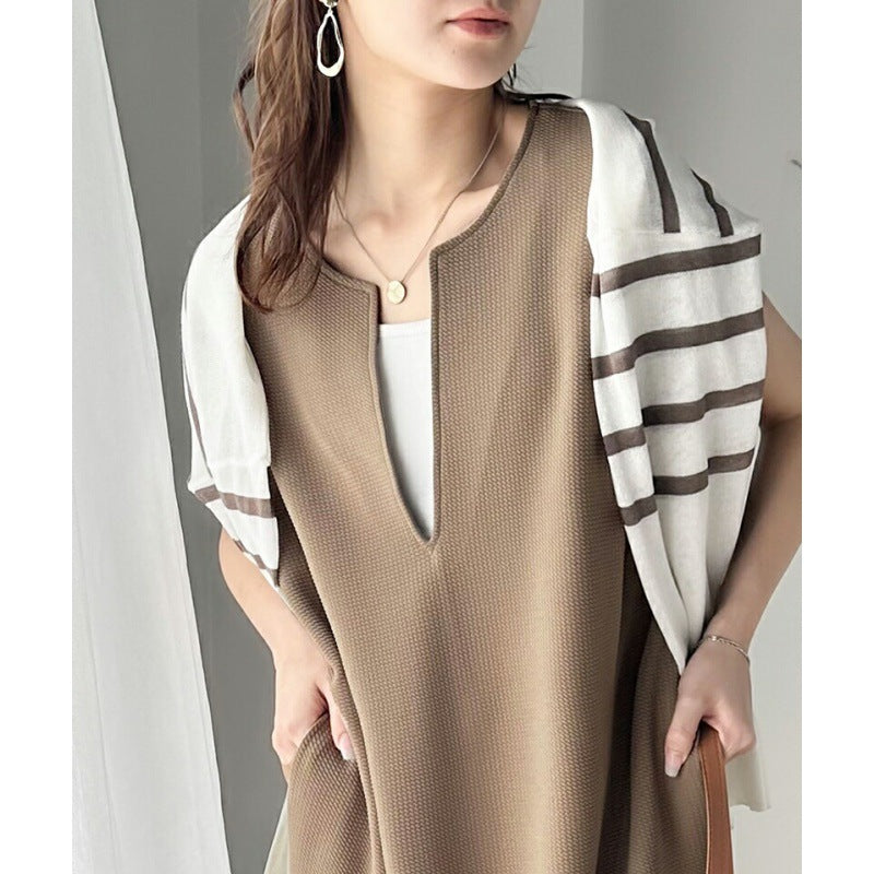 Damen Midi-Kleid V-Ausschnitt mit Seitentaschen Norvielle