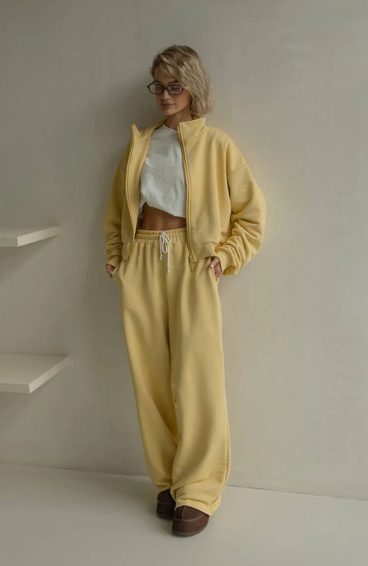 Damen Fleece Lounge Set elastisch Norvielle Grau