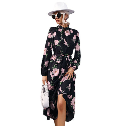 Damen Maxikleid Florale Rüschen Eleganter Bund Norvielle