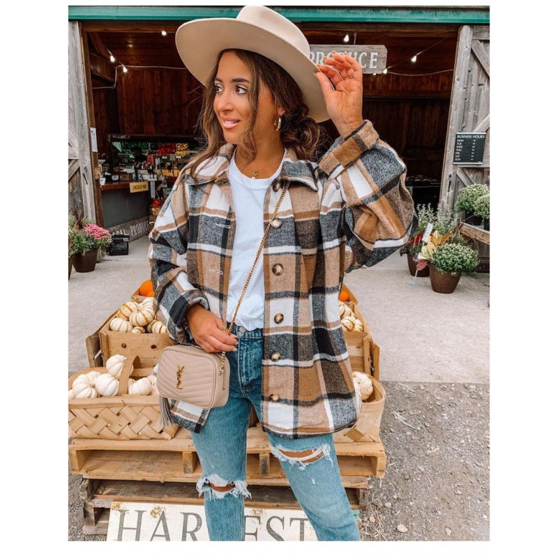 Damen Flanellhemdjacke Karomuster Knopfverschluss Norvielle