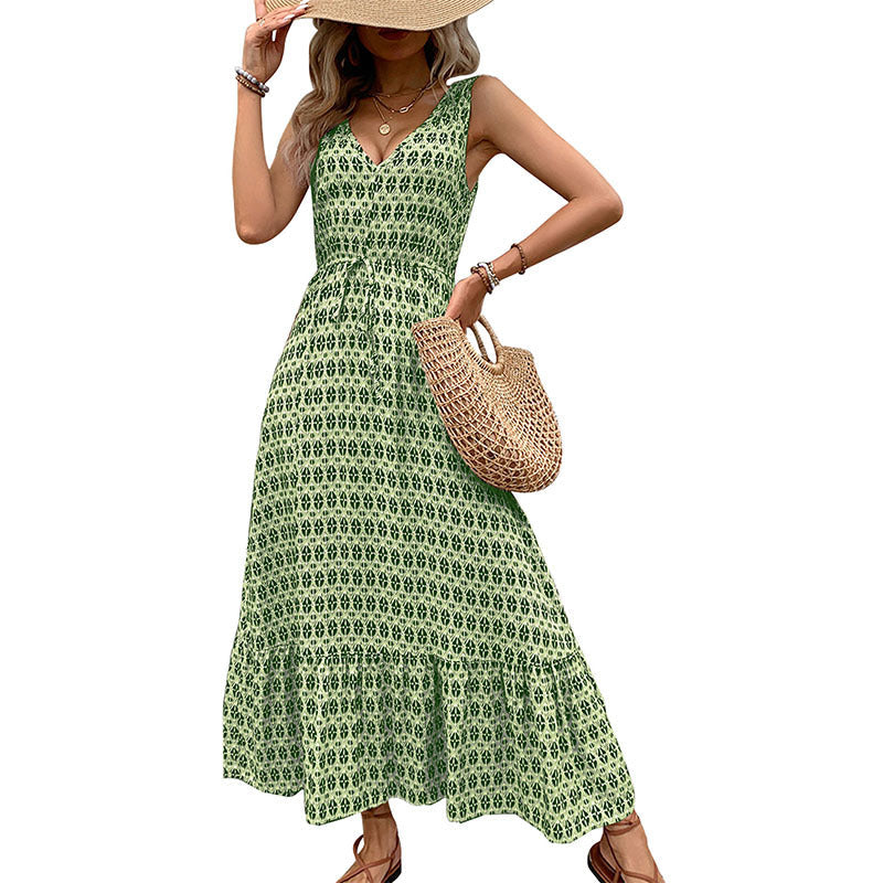 Damen Maxikleid V-Ausschnitt Bindegürtel Norvielle